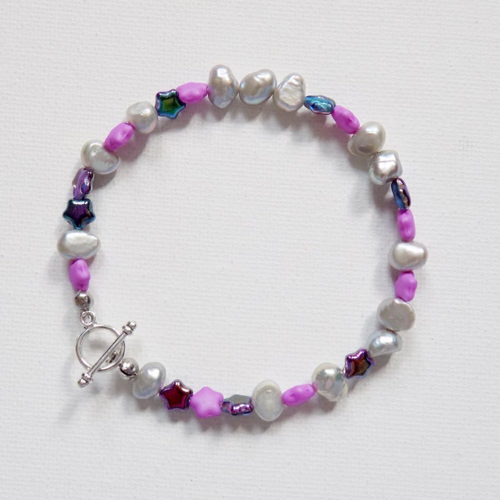 new! handmade beaded pearl bracelet stars celestial fairy pixie boho
